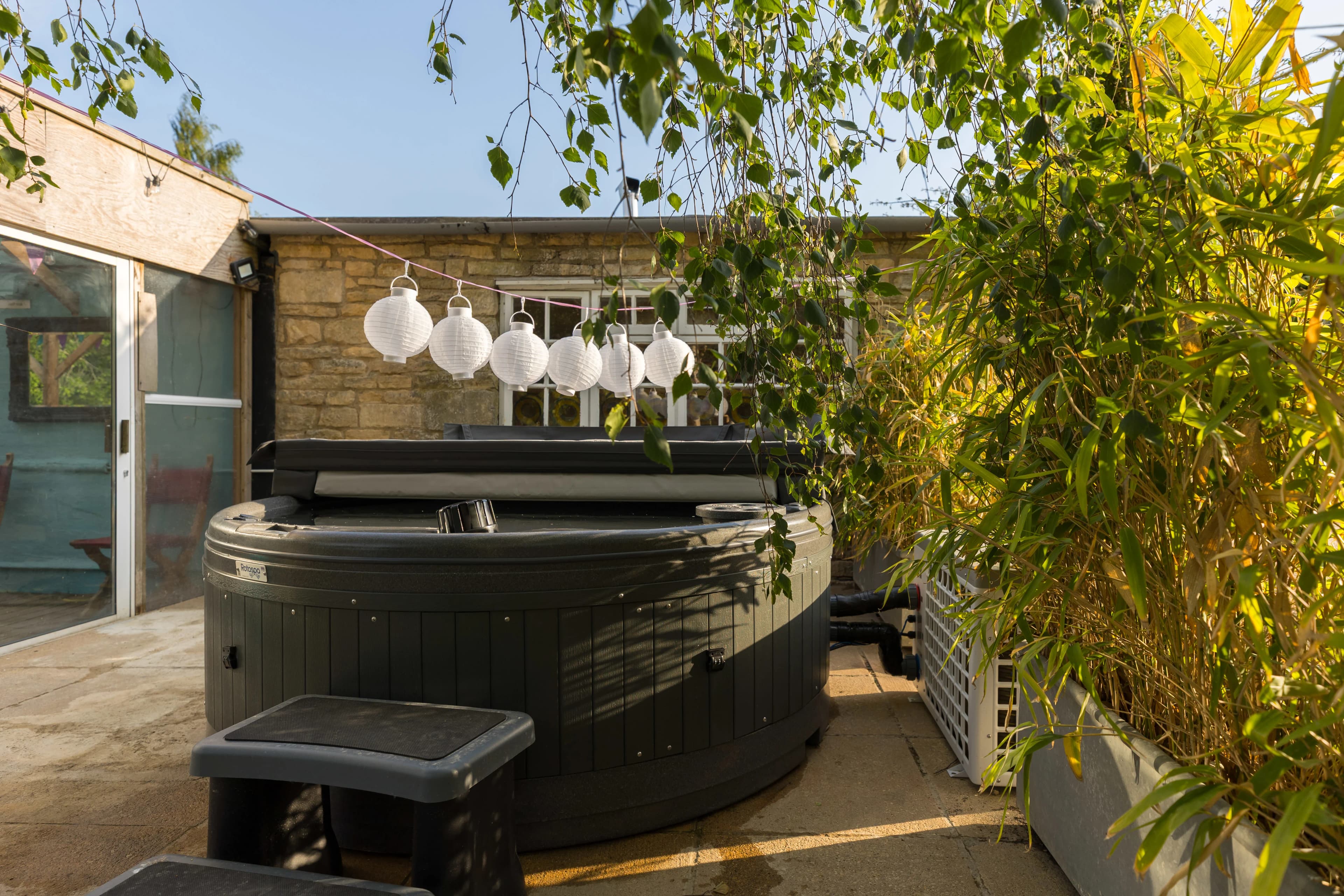 Wood-fired hot tub at Upper Court